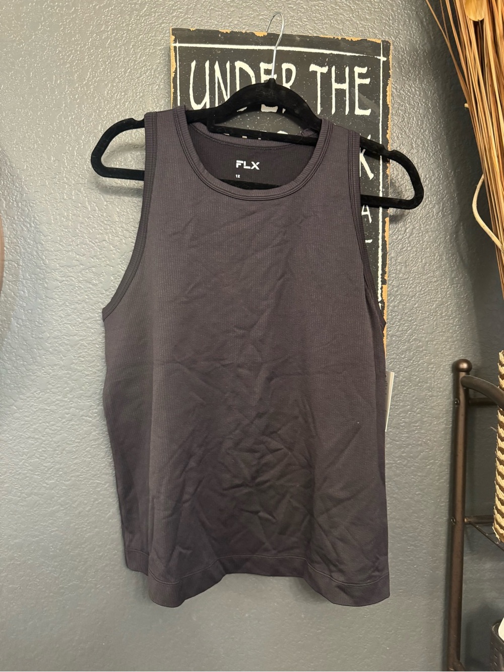 FLX Women's Black Ribbed Tank Top - Essential Scoop Neck 1X NWT